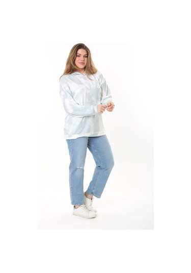 Kadın Büyük Beden Yeşil Batik Desenli Kapşonlu Sweatshirt 65n37521-yeşil Yeşil