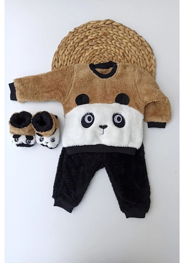 Mai Perla Panda Nakışlı Welsoft Peluş 3'lü Bebek Takım Siyah