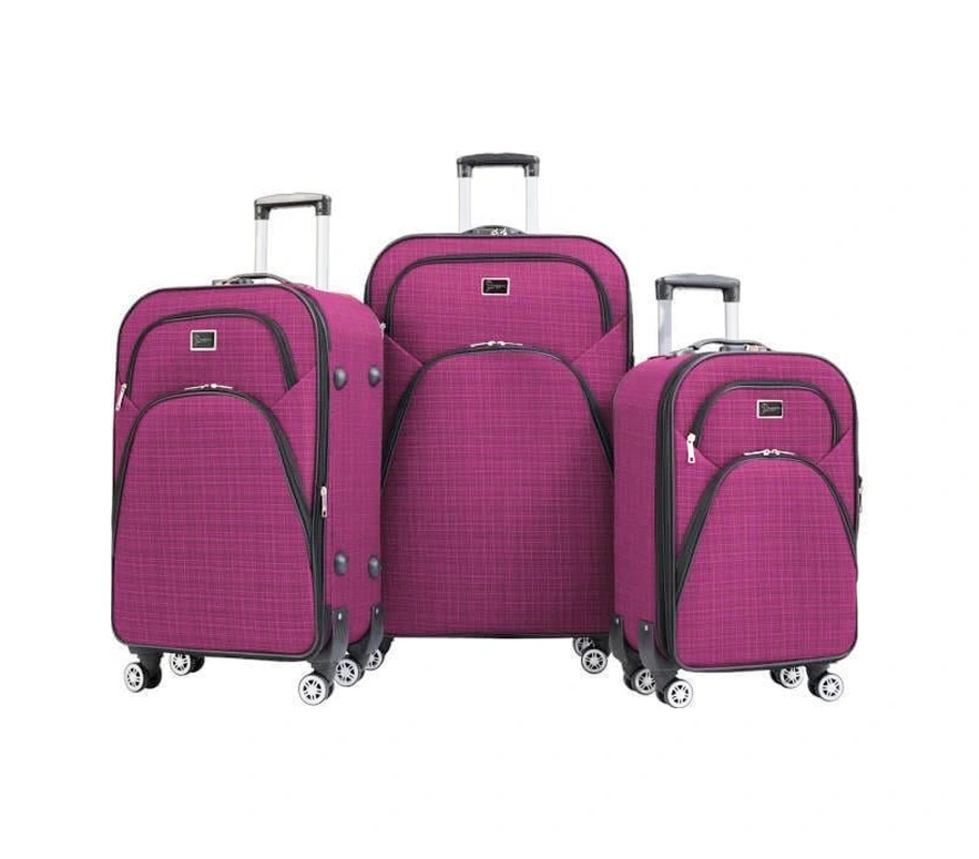 3'lü Valiz Seti 4 Teker Kumaş Valiz Pembe 1081 Pembe