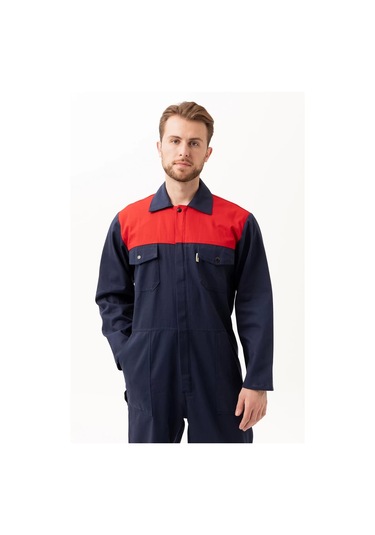 Pamuklu Gabardin Tulum Lacivertkırmızı İş Güvenliği Carica Yazlık
