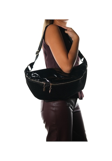 Venta Siyah-siyah Baskılı Kadın Büyük Bel Çantası Siyah - Siyah