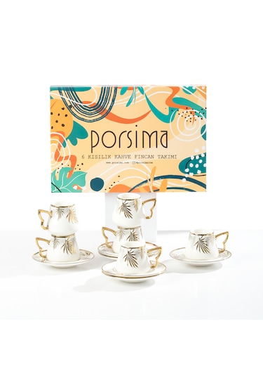 Porsima Seren Altın Yaldızlı 6 Kişilik 12 Parça Fincan Seti