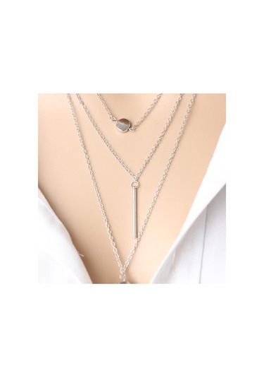 Basit 3 Katmanlı Kolye Küçük Nokta Zarif Metal Bar Kolye Kazak Zinciri Gümüş Çok Renkli