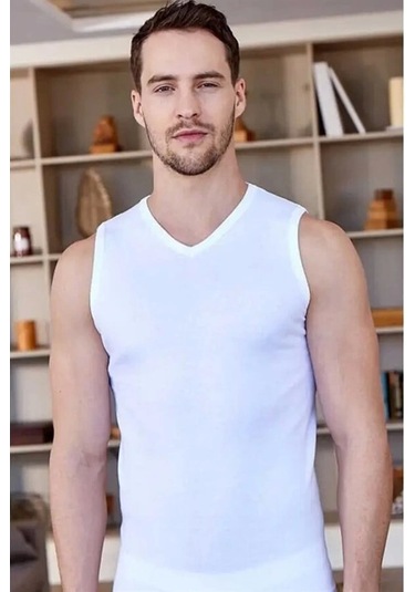 Erkek V Yaka Kolsuz Badi 1028 Beyaz