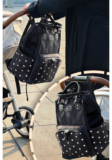 Paris X Pro Kadın Ve Anne Bebek Bakım Sırt Çantası Kalplı Siyah