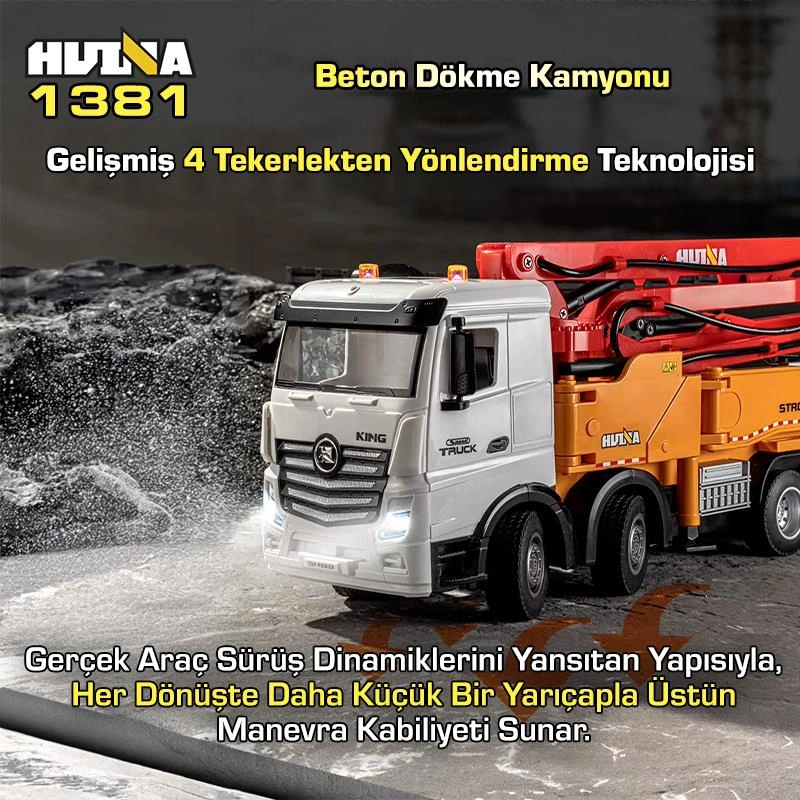 Huına 1381 1/18 11ch Beton Çimento Dökme Kamyonu İş Makinesi İnşaat Uzaktan Kumandalı Rc Model Sarı - 2.4ghz Gerçekçi Similasyon Ses Ve Işık Sistemi