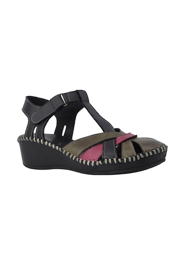 Albini Hakiki Deri Comfort Dolgu Topuk Kadın Sandalet Alb2660209y Siyah