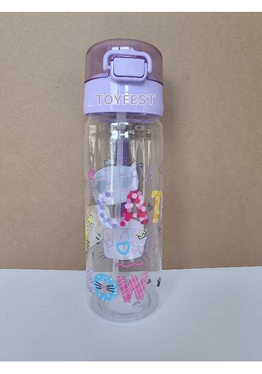 Pipetli Suluk Matara - Kilit Kapaklı Cat Meow Kedi Temalı - 500 Ml