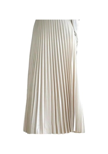 Pileli Pamuklu Dokuma Viskon Kışlık Etek 95 Cm - 38-48 Krem