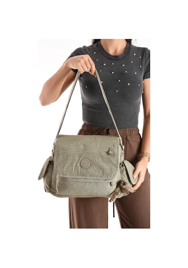 Postacı Okul Çantası Çapraz Askılı Büyük Boy 33 27 Cm Askı Uzunluğu 130 Cm Çok Cepli Kapaklı Omuz Bej