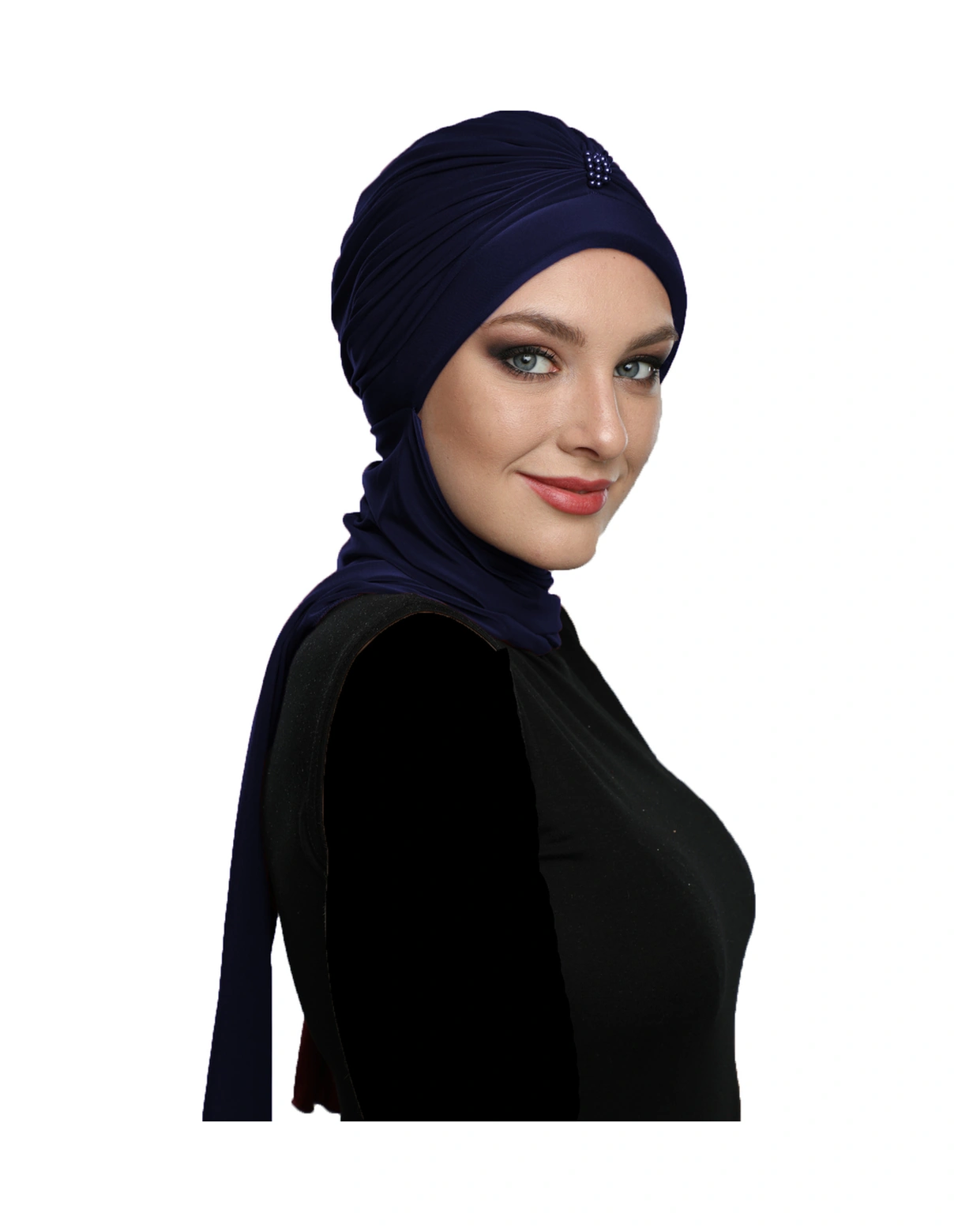 Incili Atkılı El Işi Inci Işlemeli Lacivert Hazır Türban Tesettür Bone Lacivert