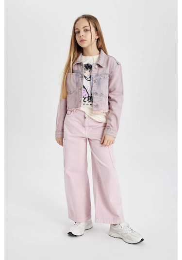 Defacto Kız Çocuk Crop Jean Ceket C0441A824SPNM28