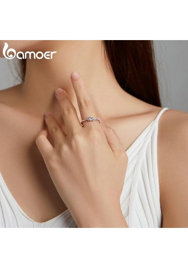 Bamoer 925 Ayar Gümüş Zarif 4 Renk Kristal Zirkon Parmak Yüzük Kadınlar İçin Moda Takı A-6