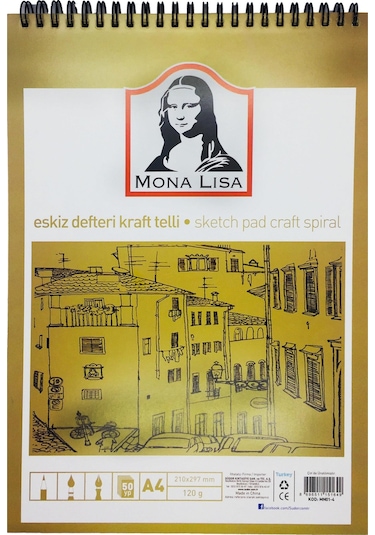 Südor Mn01-4 Kraft Sayfalı Telli Eskiz Defteri 50 Yaprak A4 Boyut