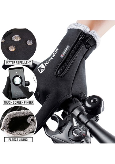 Kış Sıcak Eldivenleri Polar Rüzgar Geçirmez Su Geçirmez Dokunmatik Ekran Spor Bisiklet Kayak Bisiklet Dış Mekan Çalışma Eldivenleri Gri
