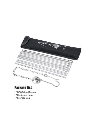 Barbekü Tripod Çerçevesi Zincir Ve Kanca Saklama Çantası Ayarlanabilir Yükseklik Kamp Tripod Standı Açık Gümüş