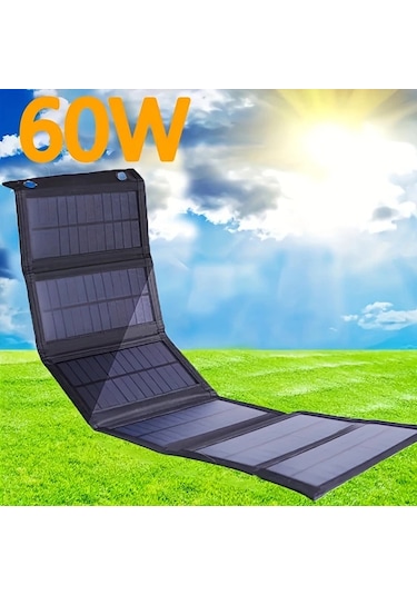 Elmpaly Yeni Altı Katlanır 60w Taşınabilir Güneş Enerjili Şarj Cihazı - Usb 5v Çıkışlı, Kamp Ve Seyahat İçin Powerbank, Fan, Fener