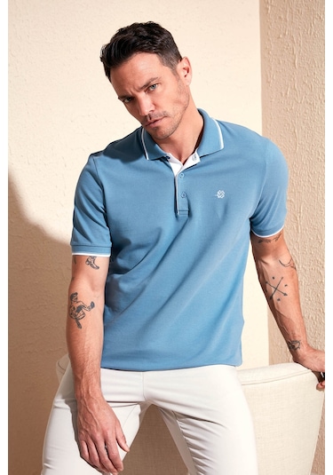 Buratti % 100 Pamuk Düğmeli Regular Fit Erkek Polo Yaka T Shirt 5902118 Mavi
