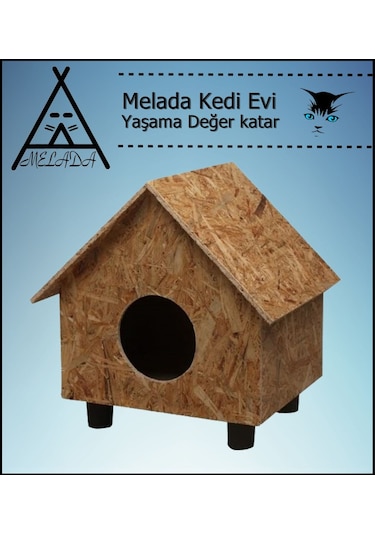 Melada Kedi Evi Dış Ortam Uygun Ahşap Kedi Evi Osb 44x36x32 Cm
