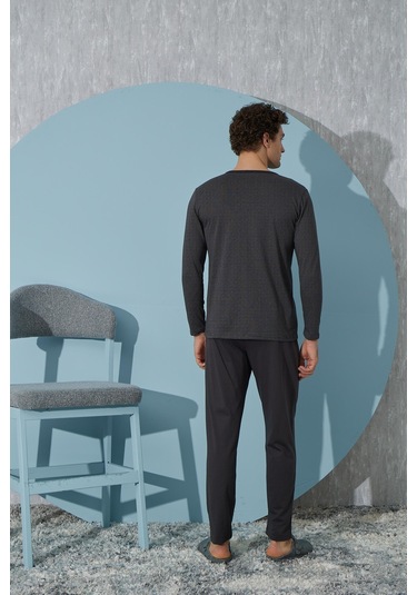 Erkek Uzun Kol Puanlı Antrasit Pijama Takımı C9t4n2o1 001