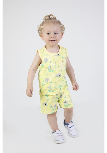 Erkek Çocuk Sevimli Desen Kolsuz Atlet Basic Şortlu Alt Üst Takım 001