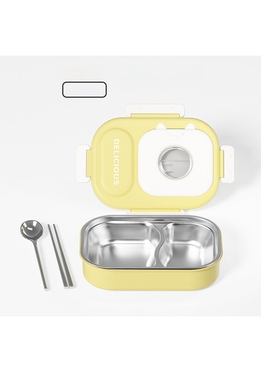 316 Paslanmaz Çelik Yalıtımlı Öğle Yemeği Kutusu Kullanışlı Öğle Yemeği Kutusu İki Bölmeli Sarı
