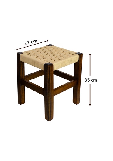 El Yapımı Ahşap Örmeli Hasır Tabure 35 Cm Şık Ve Zarif Tasarım Ceviz