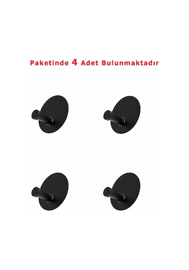 Askılık Yapışkanlı Mantar Yuvarlak Tekli Mat Siyah Pakette 4 Adet Mat Siyah