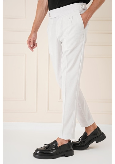 Yandan Tokalı Çift Pileli Esnek Pamuk Taş Pantolon P 1160 Taş