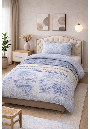 Soft Dream Desenli Pamuklu Tek Kişilik Nevresim Takımı Lacivert