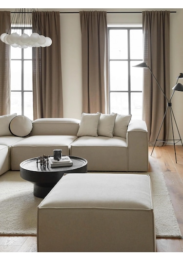 Most Mollis Kare Puf Silinebilir 01 Kırık Beyaz Keten Kumaş Yumuş