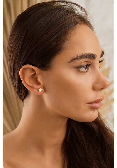 Sefa Gold 14 Ayar Altın Taşsız Sarı Yıldız Küpe