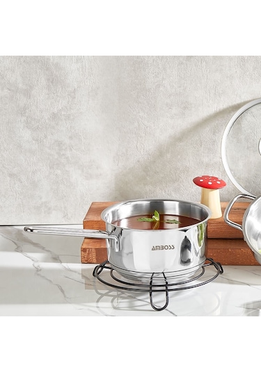 Amboss Saphire Paslanmaz Çelik Cam Kapaklı Sosluk - 18 Cm Gümüş