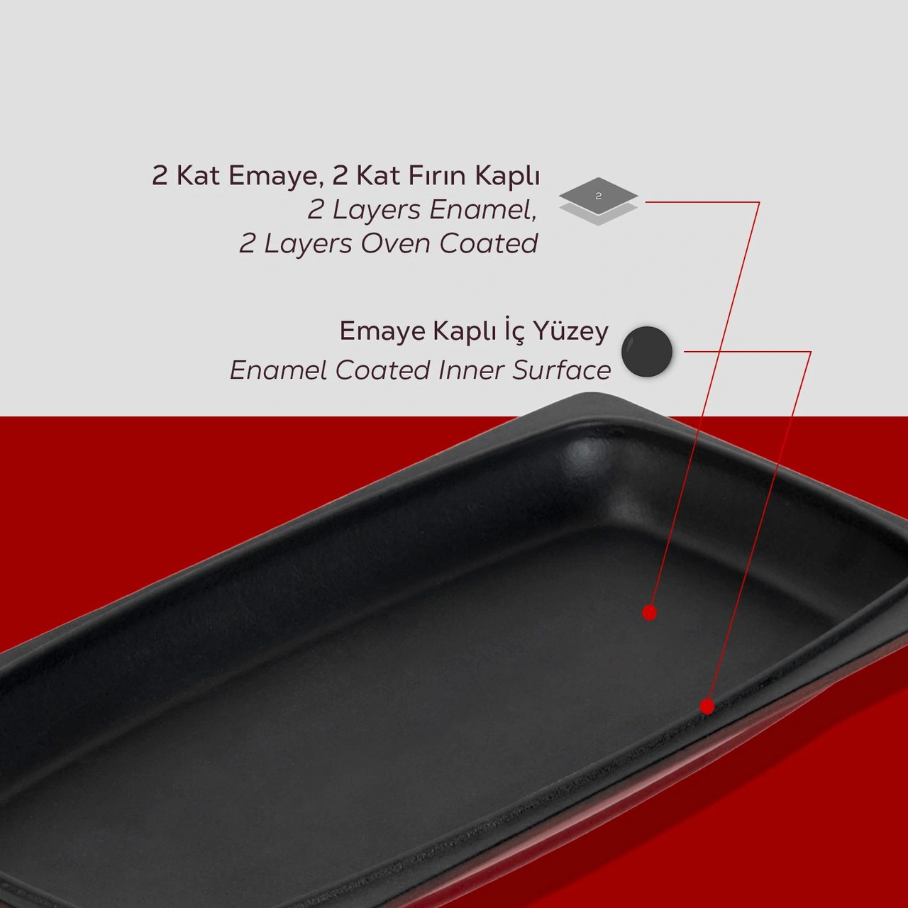 Lava Döküm Dikdörtgen Servis Tabağı Ölçü 30x15cm. Bordo