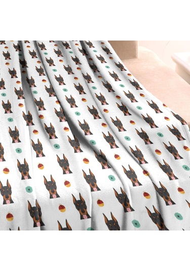 Doberman Desenli 40x50inch Polar Battaniye, Yumuşak Ve Kalın-a15 Doberman Ornament White