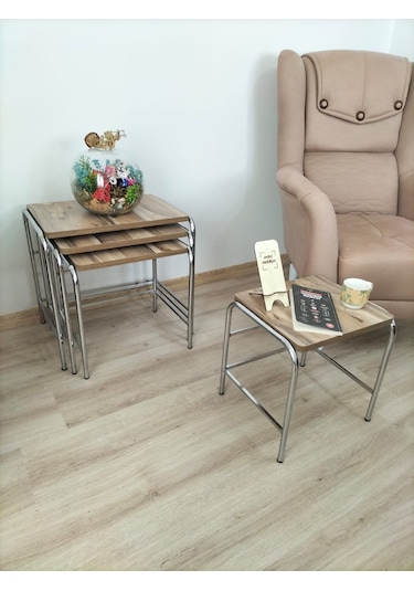 Evko Mobilya Buket Sehpa, 4'lü Zigon Sehpa, Dörtlü, Krom-aceviz