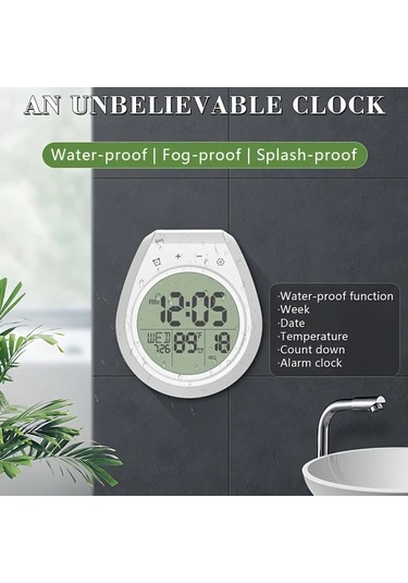 Topshop1 Beyaz Buyuk Lcd Ekranli Dijital Banyo Saati Dus Zamani Termometre Sökme Kupa 99 Dakika Geri Sayim Celsius Fahrenheit 12 24 Saat