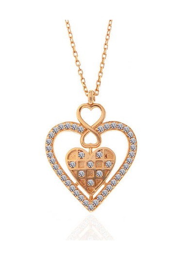 925 Ayar Gümüş Rose Kalp Sonsuzluk Kadın Kolye Gümüş