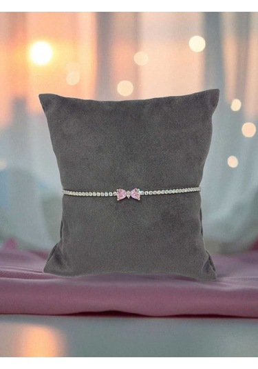 925 Ayar Gümüş Taşlı Fiyonklu Bileklik Sevimli Tasarım Gümüş