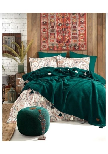 Boho Çift Kişilik Battaniyeli Nevresim Takımı Renkli