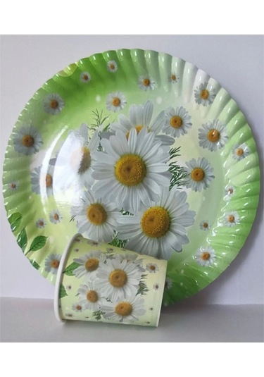 Papatya Temalı Karton Tabak Bardak 8 Li