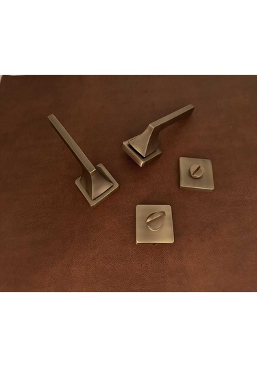 Karo Mat Antik Sarı Kare Rozetli Zamak Wc Banyo Kapı Kolu 1 Takım