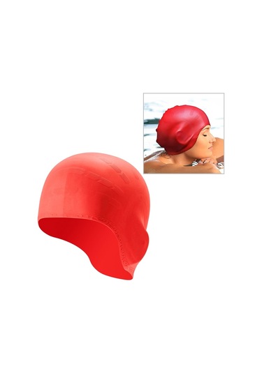Uzun Saçlı Yetişkinler İçin Silikon Kulak Koruma Suya Dayanıklı Yüzme Bonesi Kırmızı