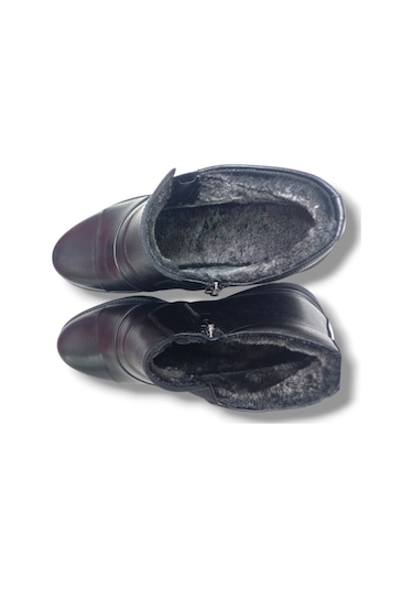 Growish Gr0247 Hakiki Deri İçi Kürk Miflon Kaydırmaz Taban Kolay Giyim Bot Siyah