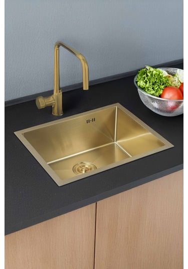 Dysnox Luna Serisi %100 Krom 60 x 45 CM Paslanmaz Mutfak Eviye Sifon Dahil Altın