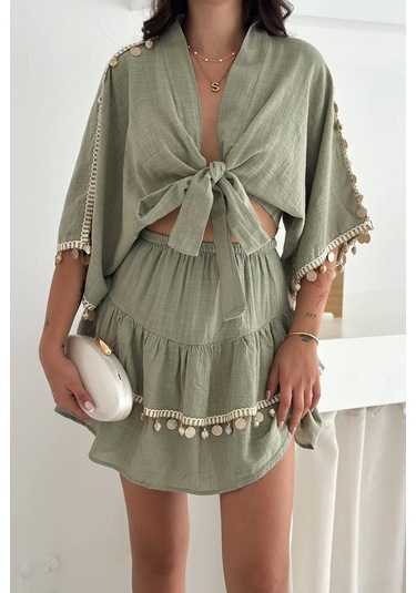 Deniz Kabuğu Aksesuarlı Takım Haki Haki