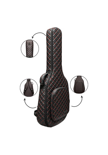 Klasik Gitar Çantası-kılıfı-kalın-gigbag-kırmızı Kapitoneli-suni Deri