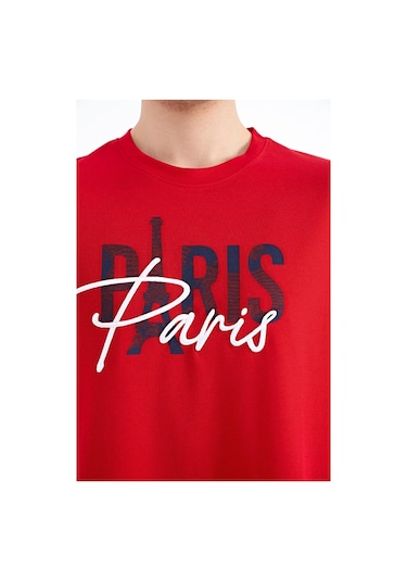 Tommy Life Kırmızı Yazı Nakışlı O Yaka Oversize Erkek T-shirt - 88223 001