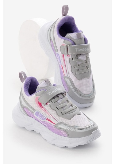 Eva Faylon Taban Desenli Cırtlı Lastik Bağcıklı Çocuk Unisex Gri Lila Spor Ayakkabı Tbkmn310 Gri Lila