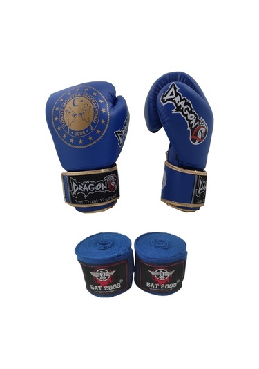 30218-p Martina Federasyon Onaylı Muay Thai Müsabaka Eldiveni Ve Bat 2000 Bandaj 2'li Set Mavi